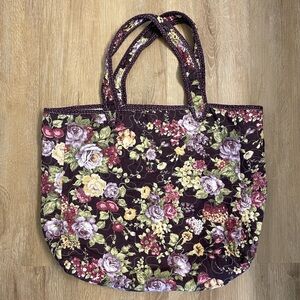 Quilted Floral Tote Bag in Plum